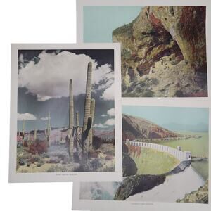 Scenic Grandeur of the West Print Set of 3 Arizona US Southwest Hand Tinted 1943